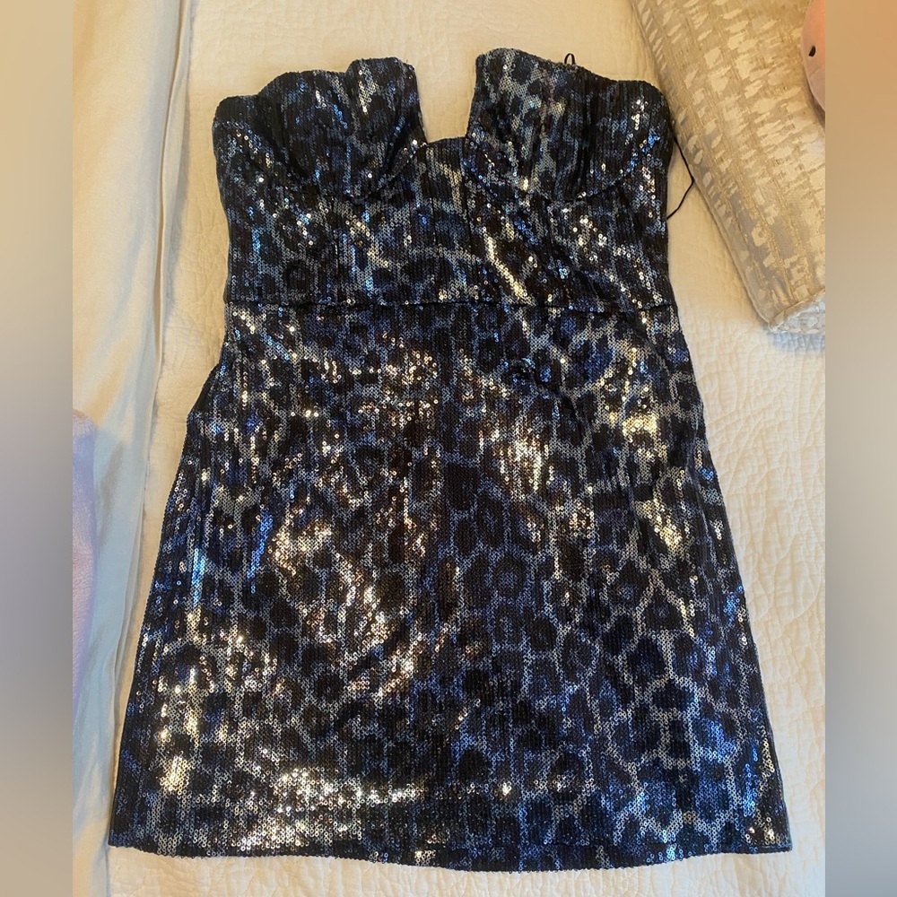 NWT Zara Blue Leopard Sequin Mini Dress
